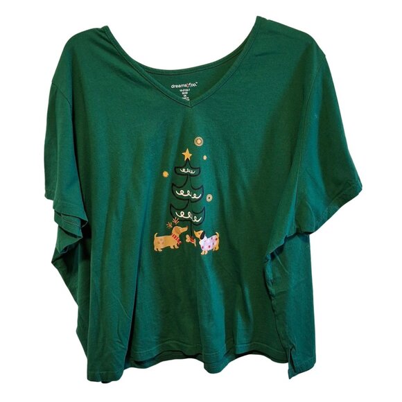 Dreams & Co. Womens Green Christmas Tree Graphic 5X T-Shirt 100% Cotton - Picture 1 of 6